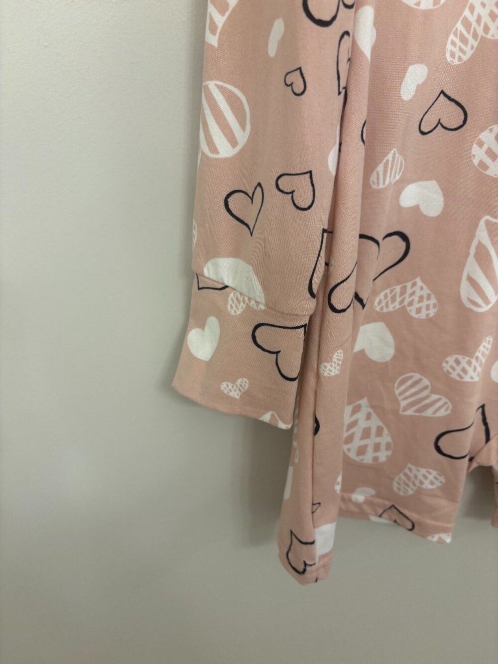 NWOT - Light Pink Heart Printed Long Sleeve Pajama Romper - Picture 3 of 5
